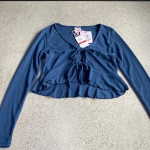 Belle Du Jour Blue Long Sleeve shirt with ties in the front. Size XS.